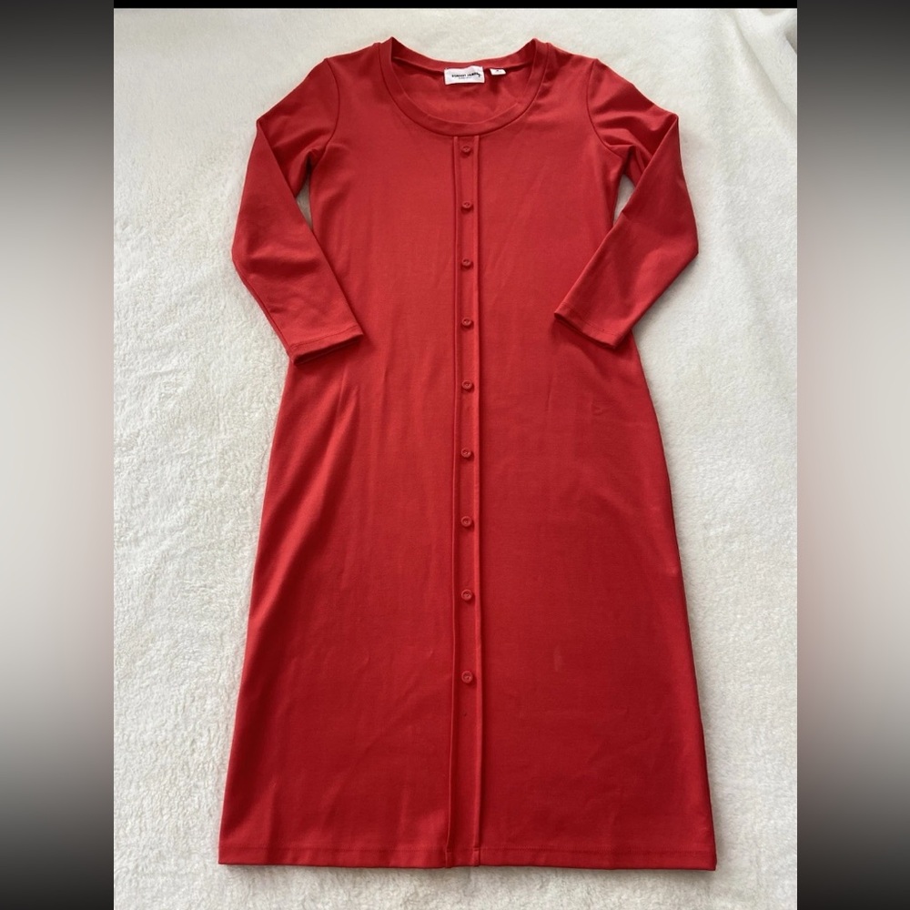 Sonnet James Casual A Play Dress Womens Small Red Solid Midi Spring Modest